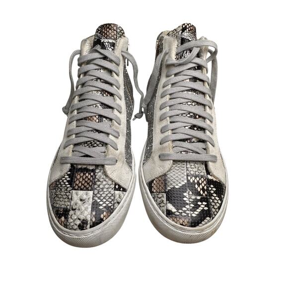 P448 EU 41 Glitter Snakeskin Hi Top Side Zip Sneakers Made In Italy Rebel Chic - Picture 12 of 16